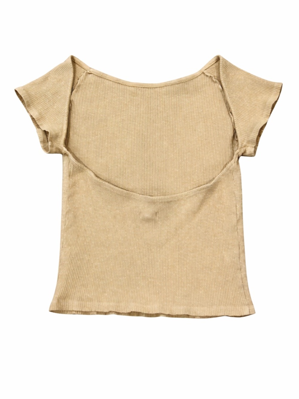 Aerie Open Back Ribbed Tee Tan Neutral Short Sleeve Top Medium